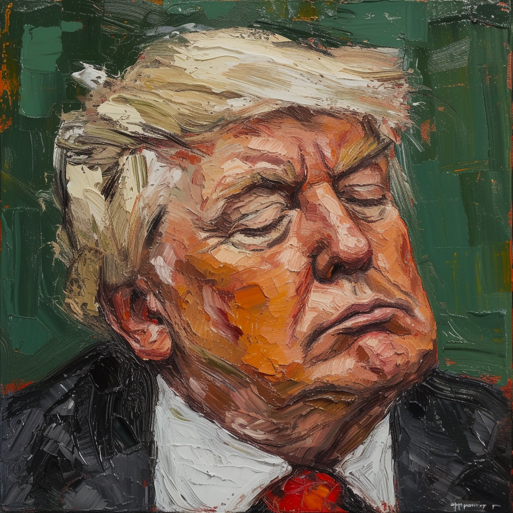 Donald Trump listening to bad news oil painting