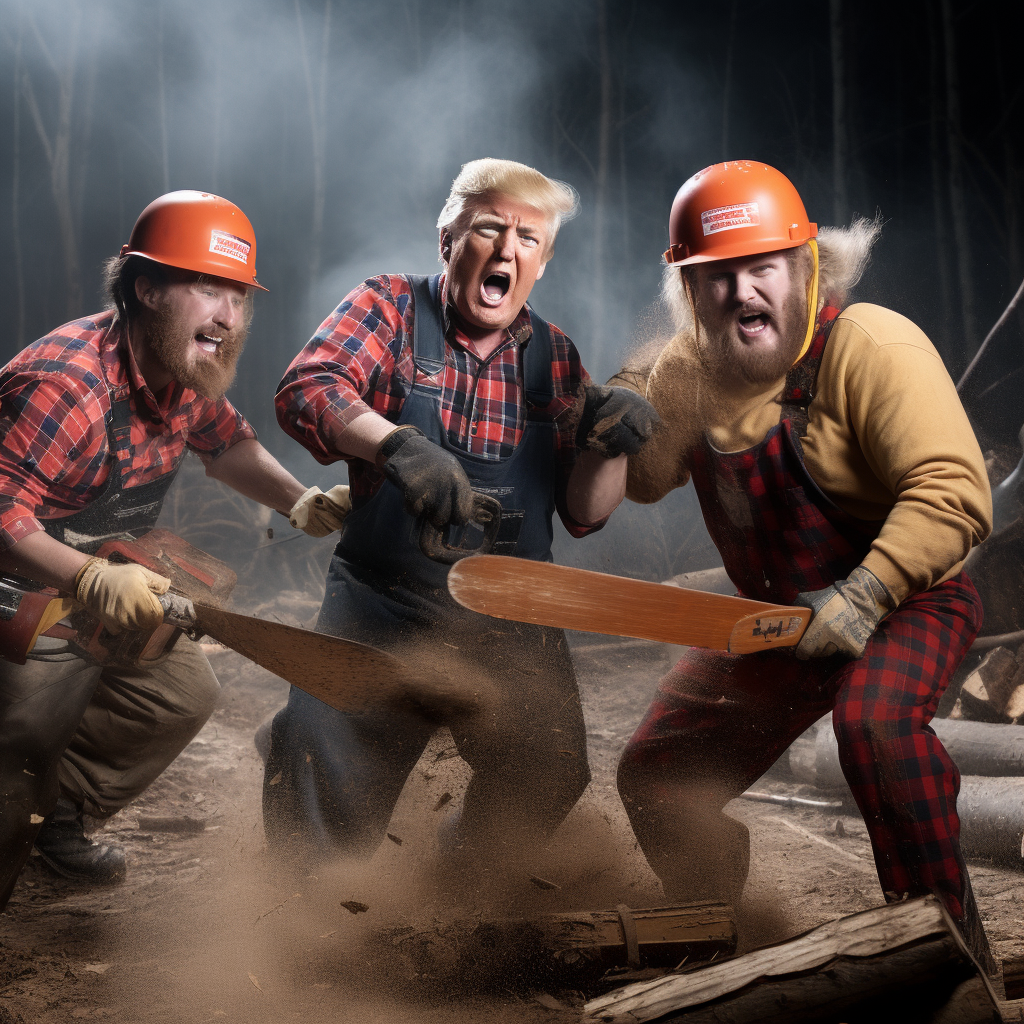 Donald Trump and lumberjacks in the forest