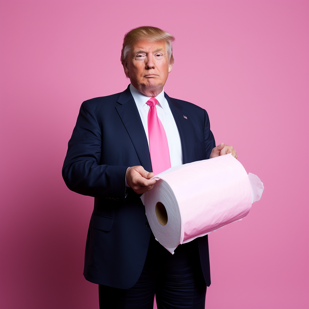 Donald Trump with pink toilet paper