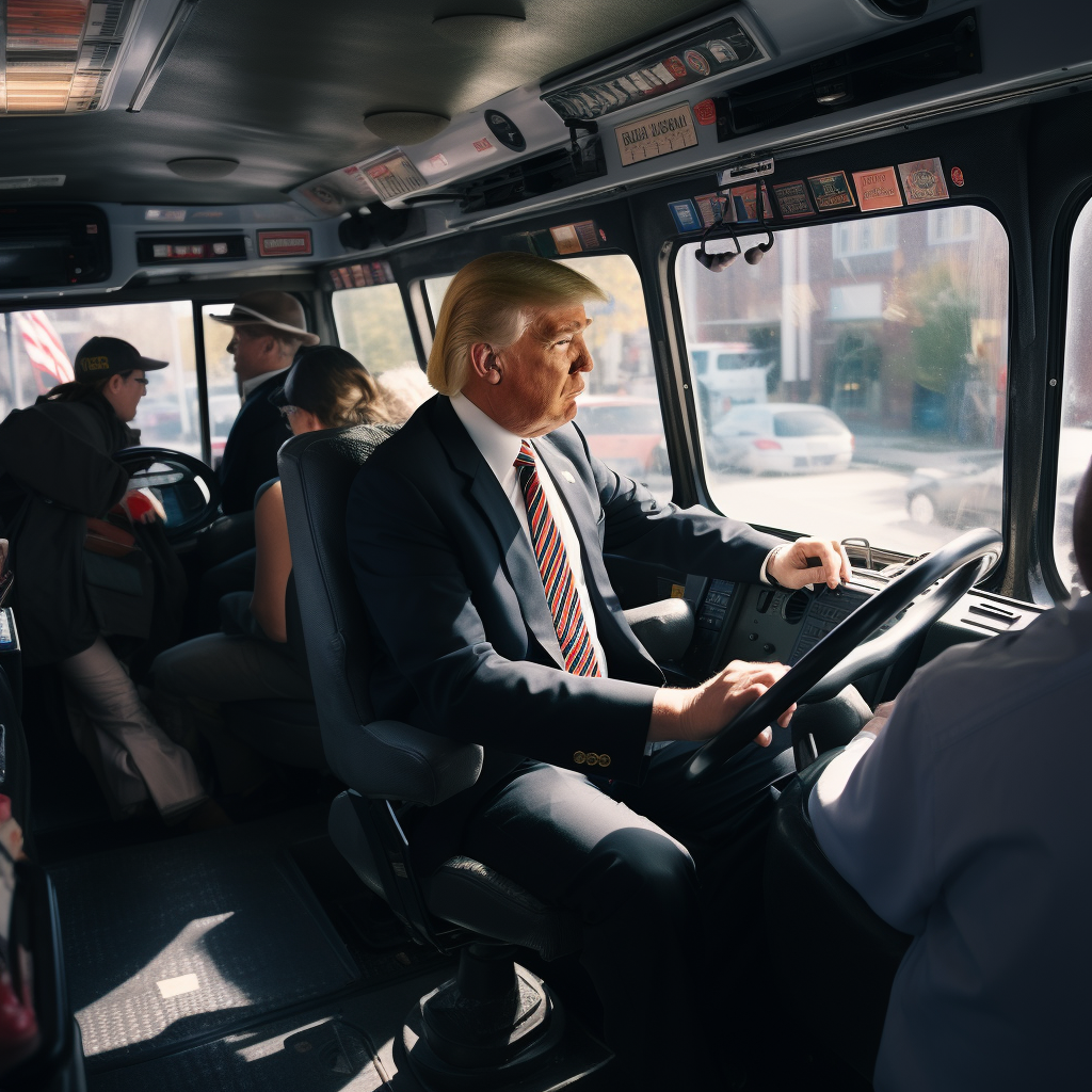 Donald Trump driving a school bus