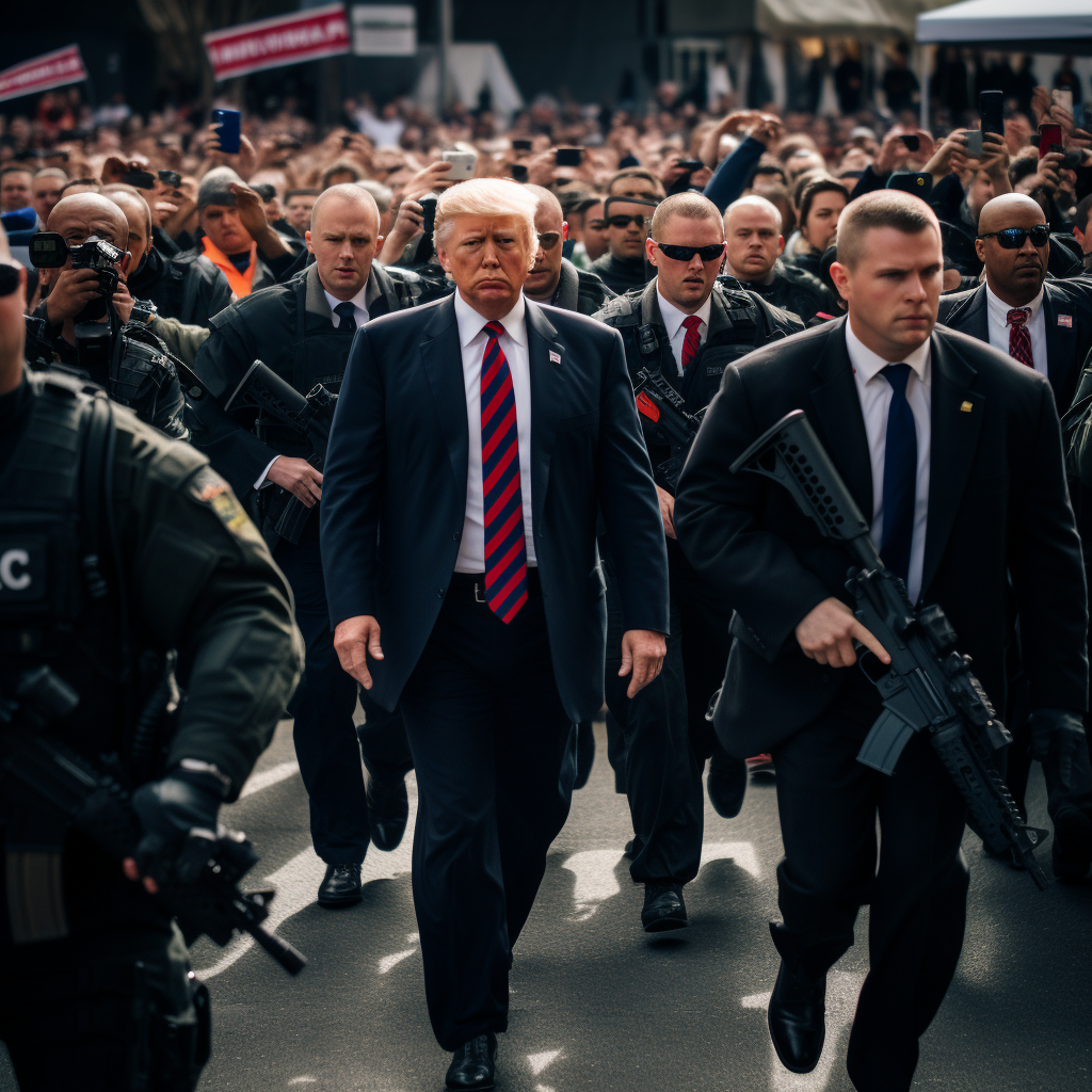 Donald Trump with secret service securing rally