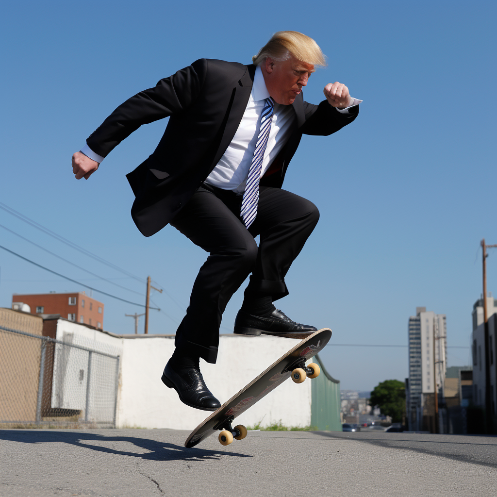 Donald Trump skateboard kickflip in action