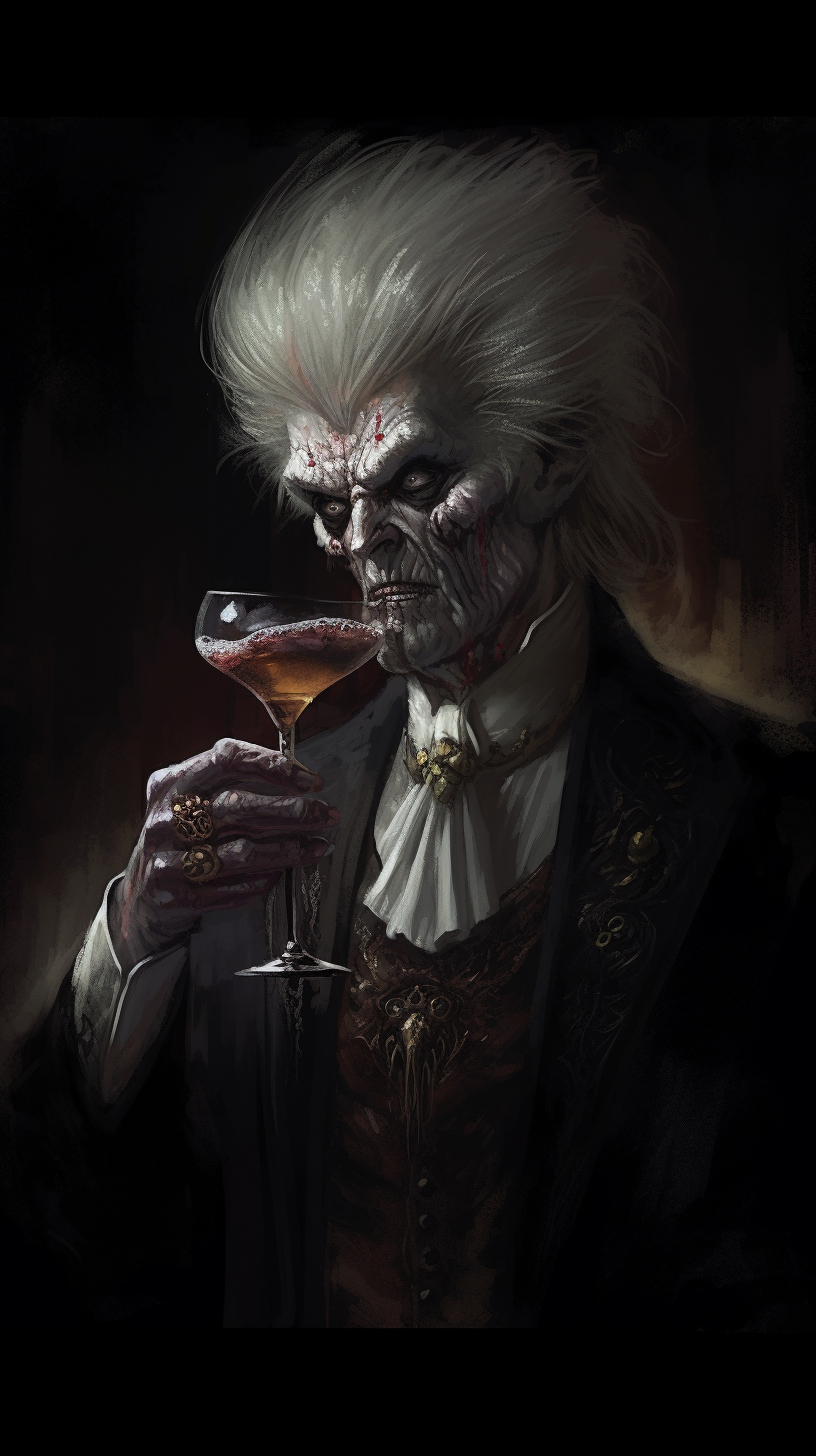 Illustration of Donald Trump as a Vampire drinking wine