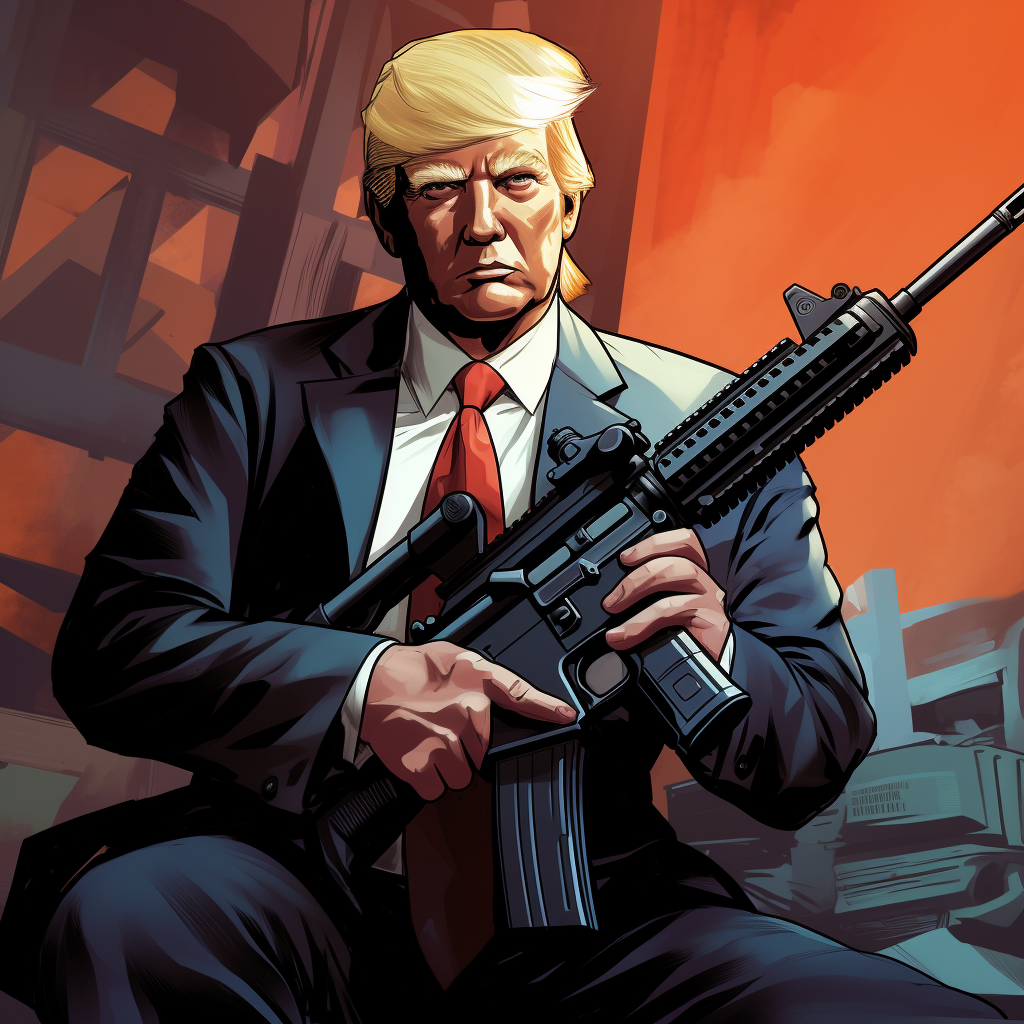 Donald Trump holding AK-47 GTA character