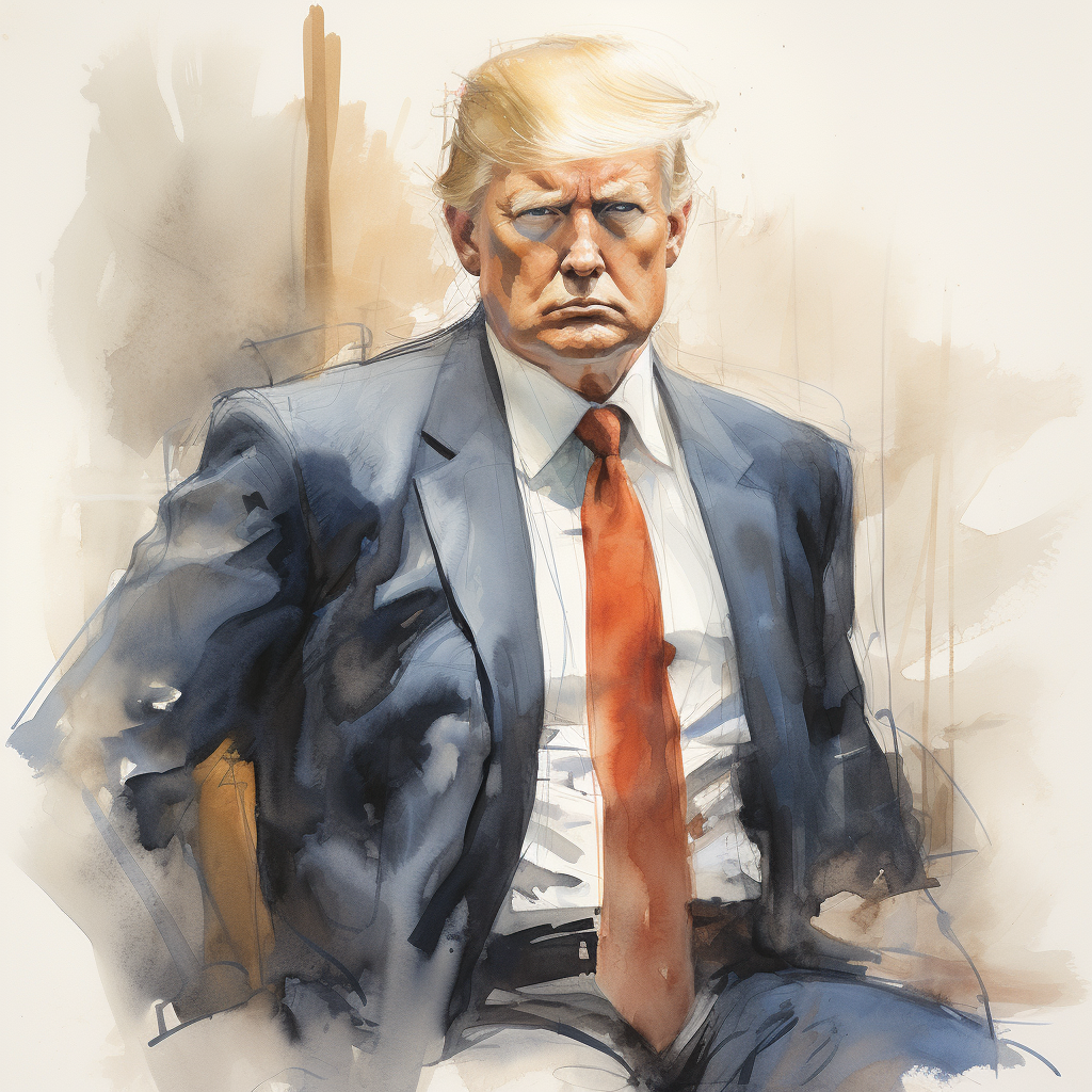 Handsome and badass courtroom sketch of Donald Trump