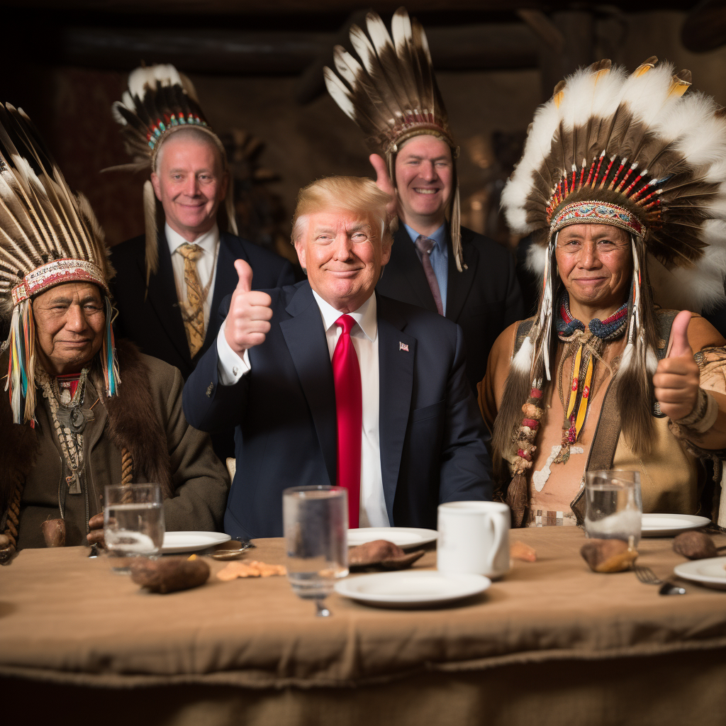 Donald Trump giving thumbs up at Thanksgiving dinner