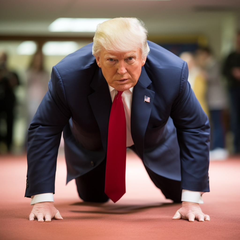 Donald Trump exercising his strength at the gym