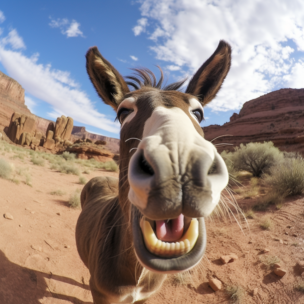 Smiling bucking donkey in Moab