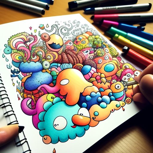 Overlapping cartoon doodles for doodle art and coloring book