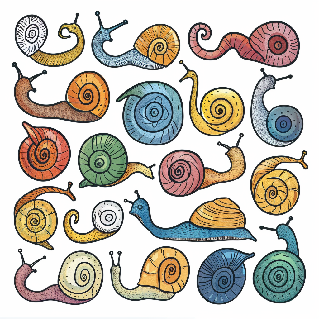 Doodle snails in rustic colors vector style