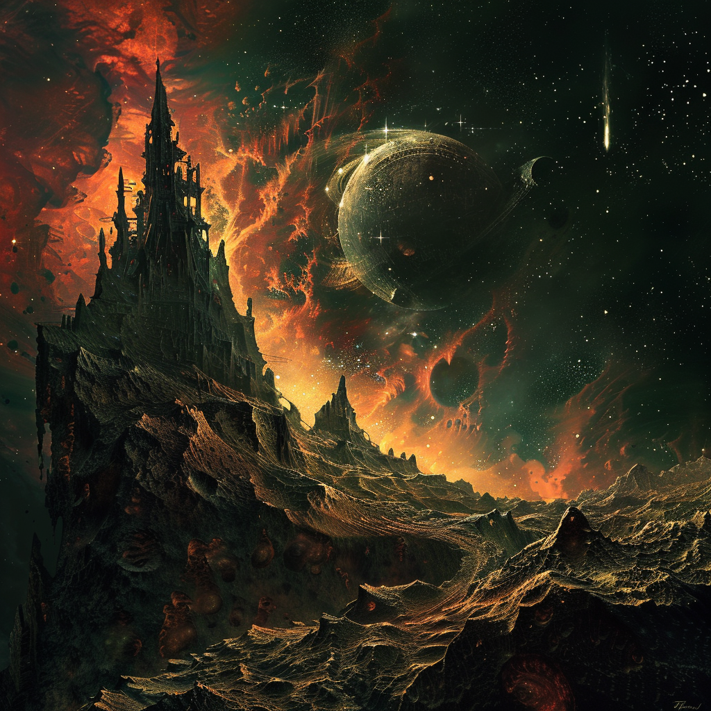 Dark metal space scene art