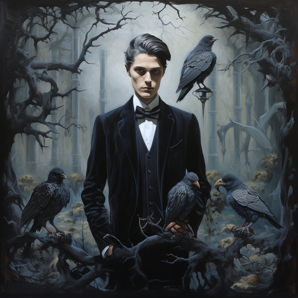 Eerie fantasy oil painting of Dorian Gray