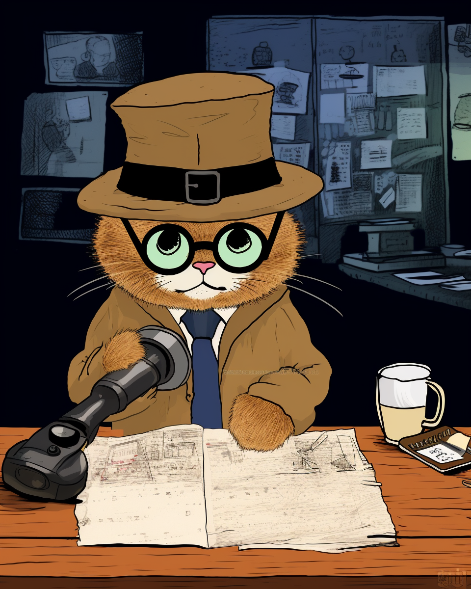 Illustration of a Cute Dorky Cat Detective