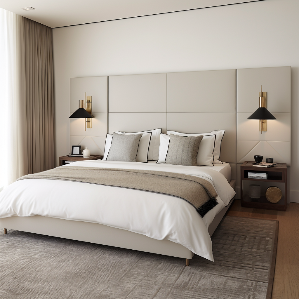 Modern double bedroom with white leather bed