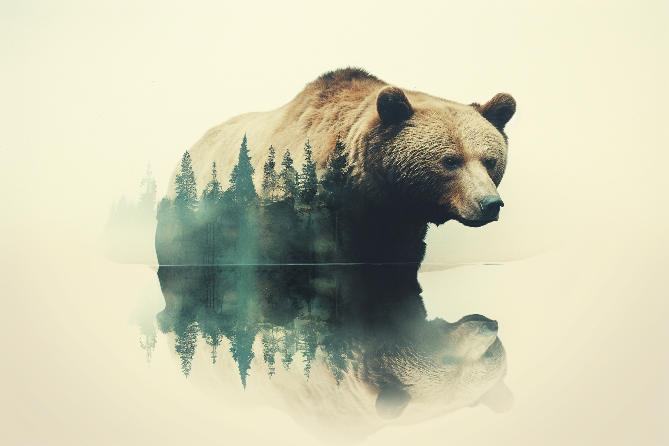 Beautiful double exposure bear photomontage art