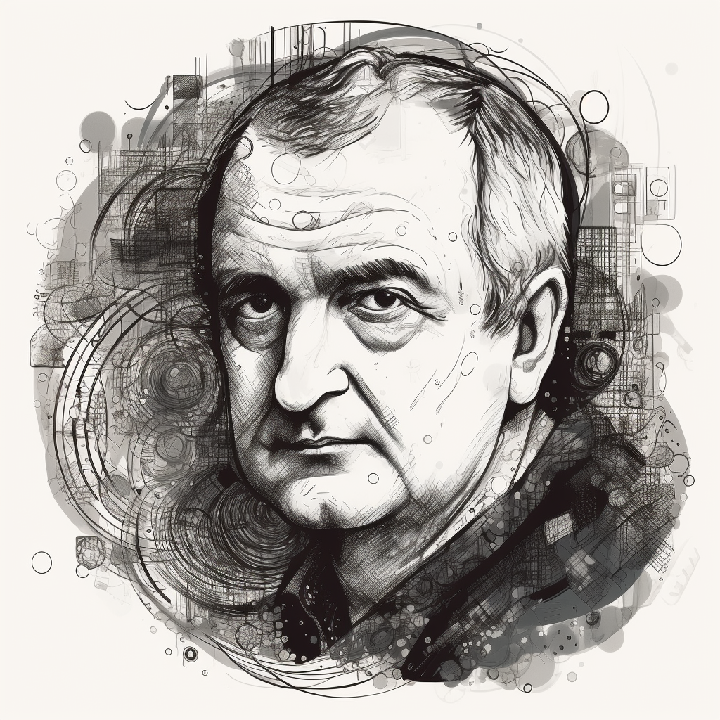 Portrait of Douglas Adams in ink line art