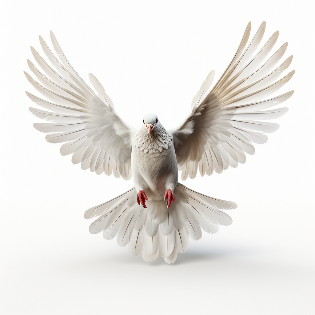 Beautiful dove flying against white background