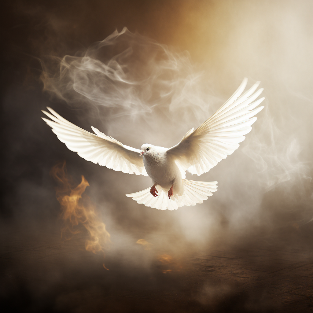 Dove flying through smoke