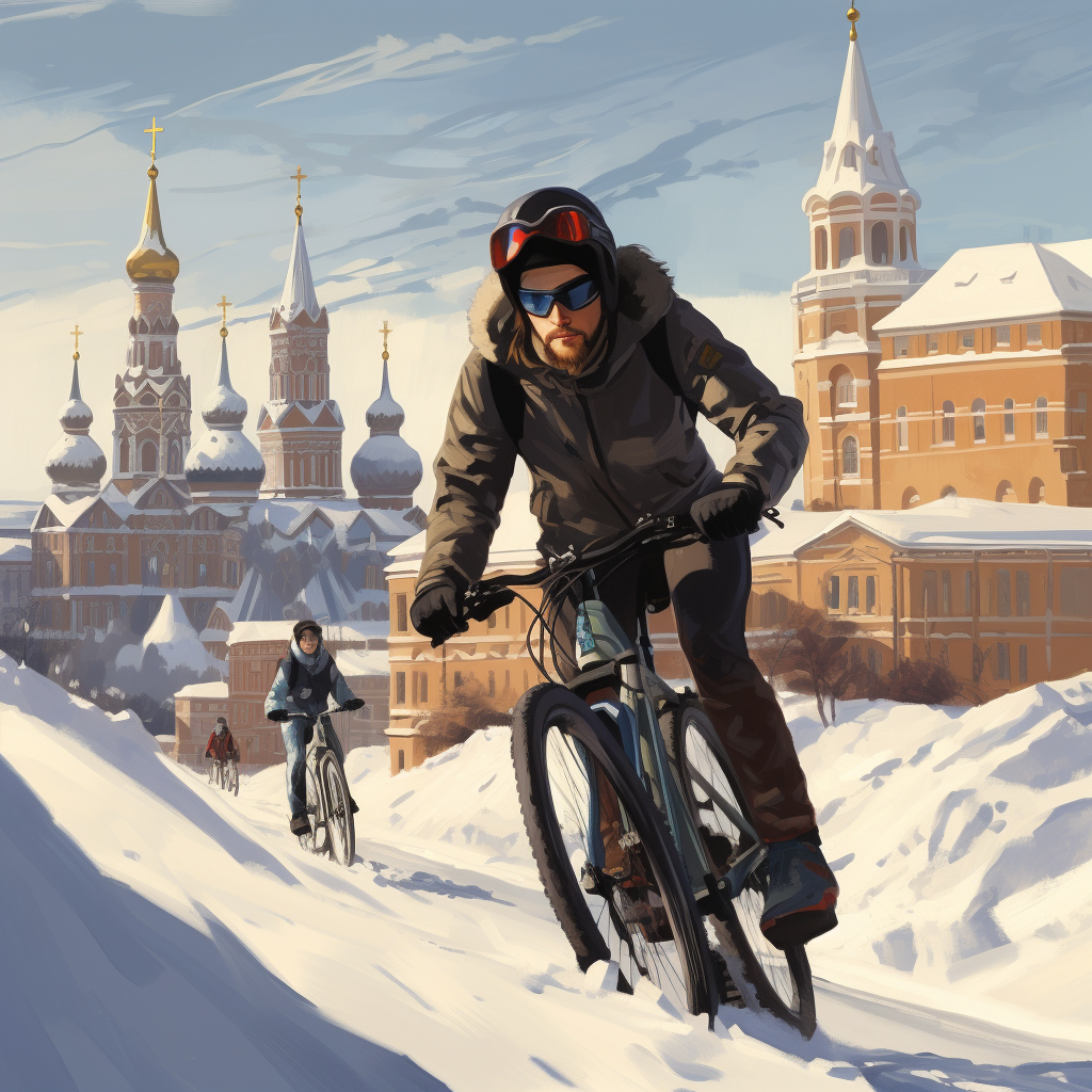 Adventurous downhill mountainbike ride in front of Kremlin