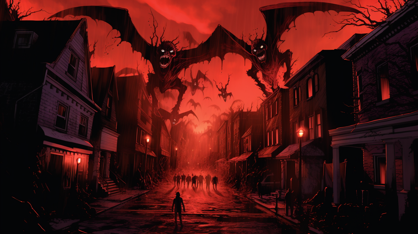 Demons and evil creatures on a downtown street