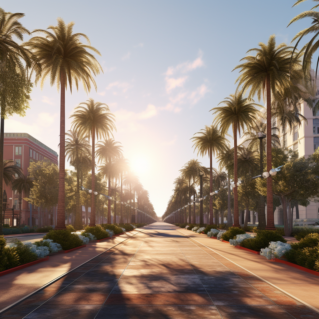 Picturesque avenue of California palm trees