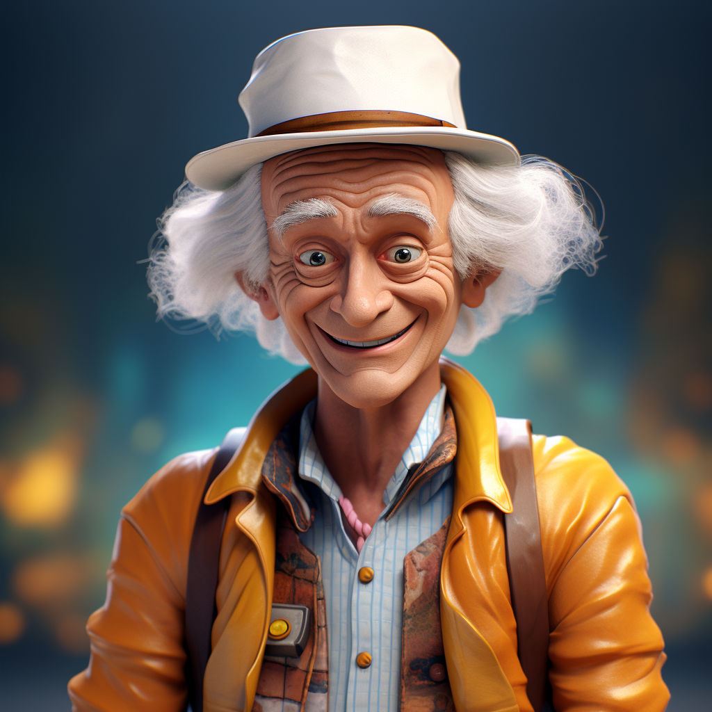 Dr. Emmett Brown in animated Pixar style