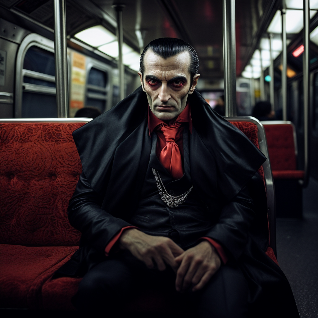 Dracula riding NYC subway