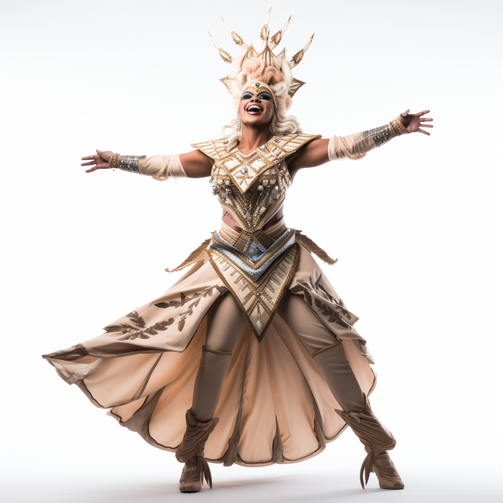 Drag Queen Laughing in Norse Mythology Outfit