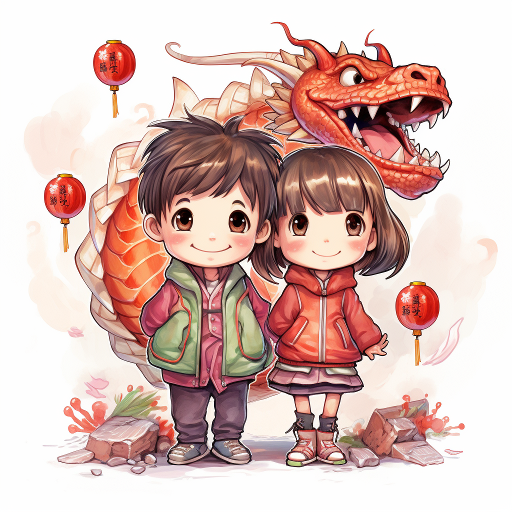 Boy and girl in dragon costume