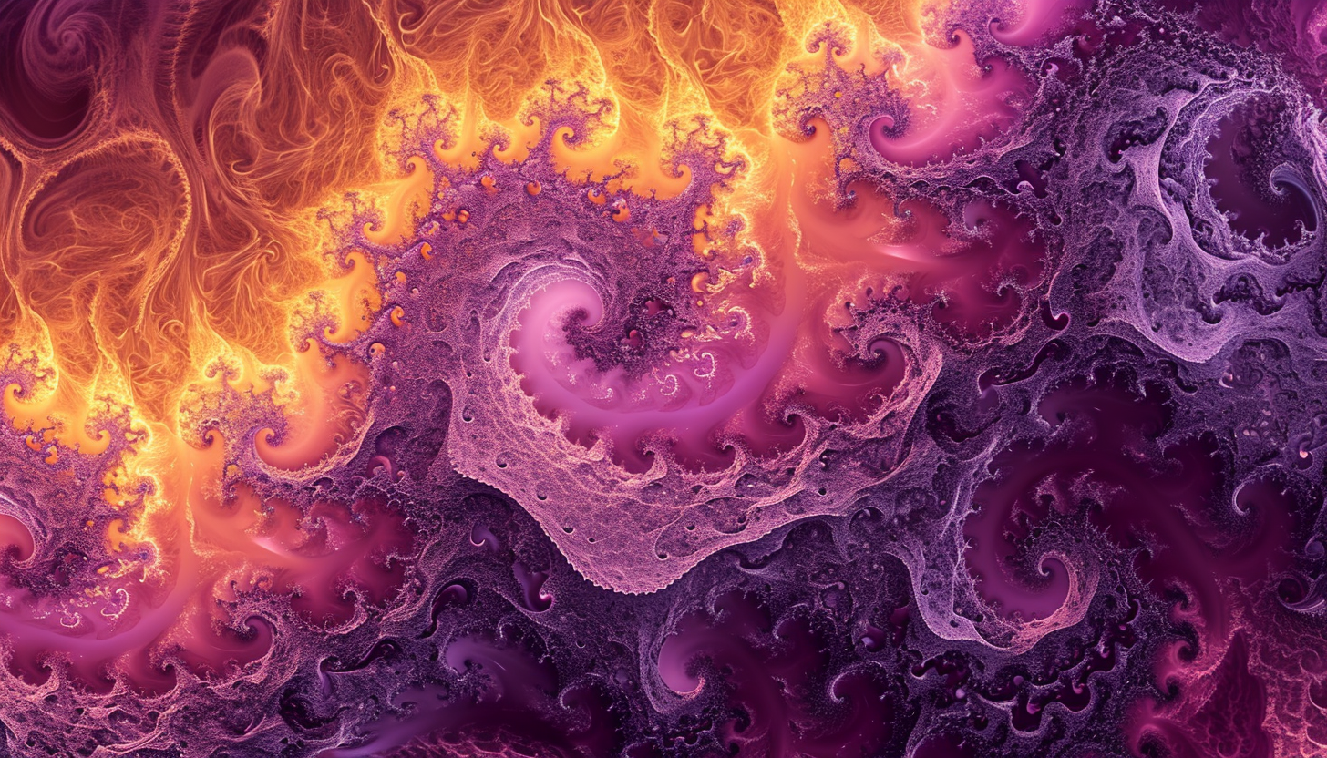 Vibrant dragon curve fractal in ombre colors