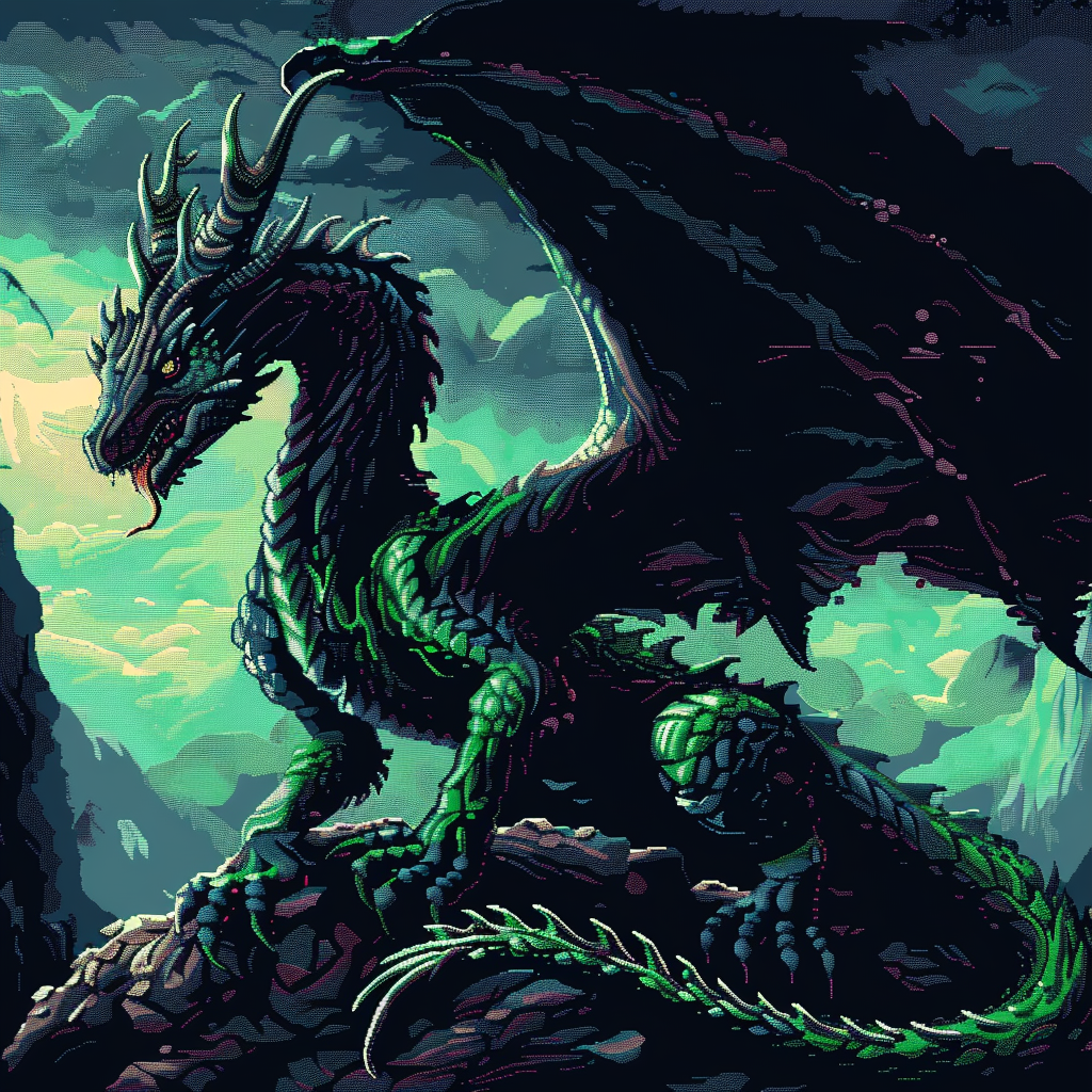 Dragon in Two Tone Pixel Graphics