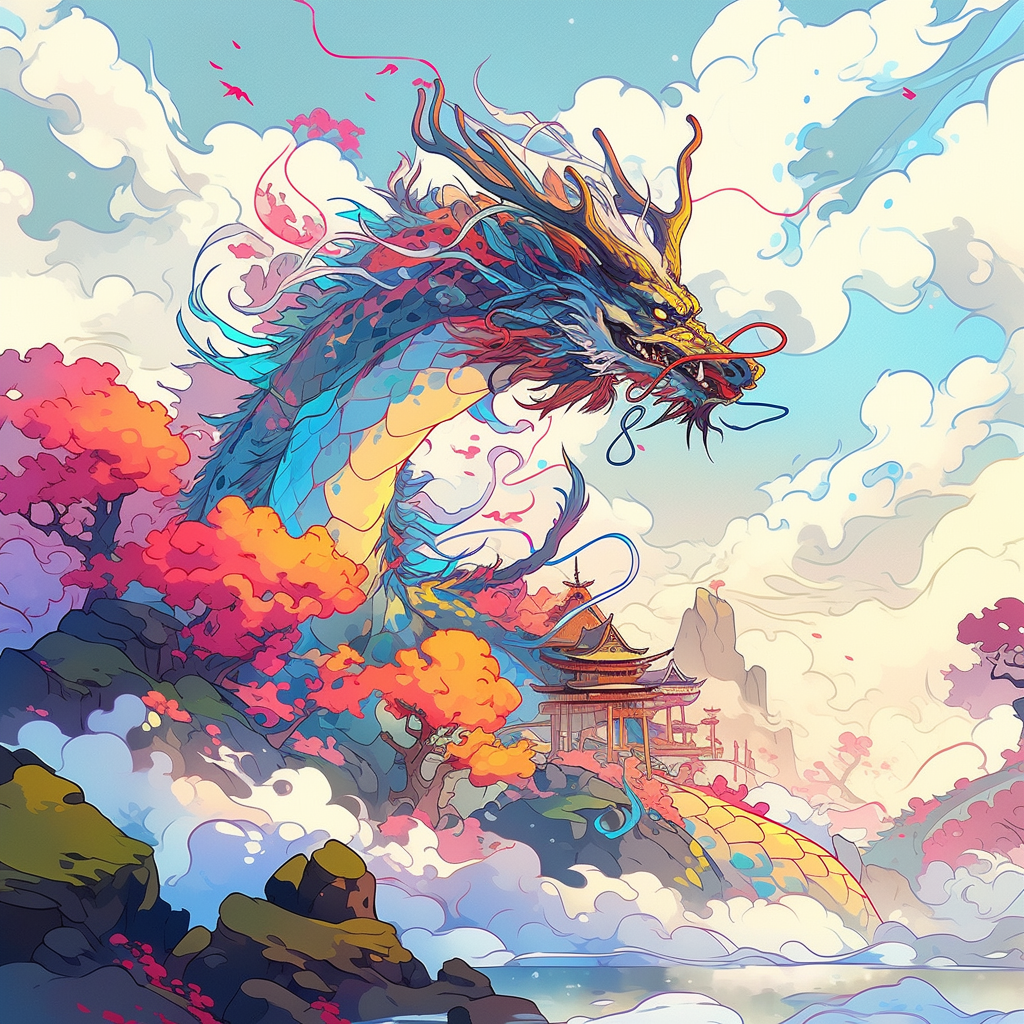 Dragon on landscape fighting archer