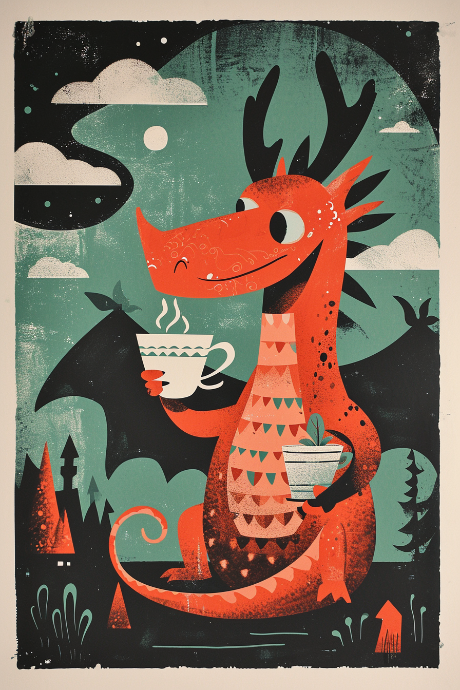 Red Dragon Poster Holding Coffee Cup