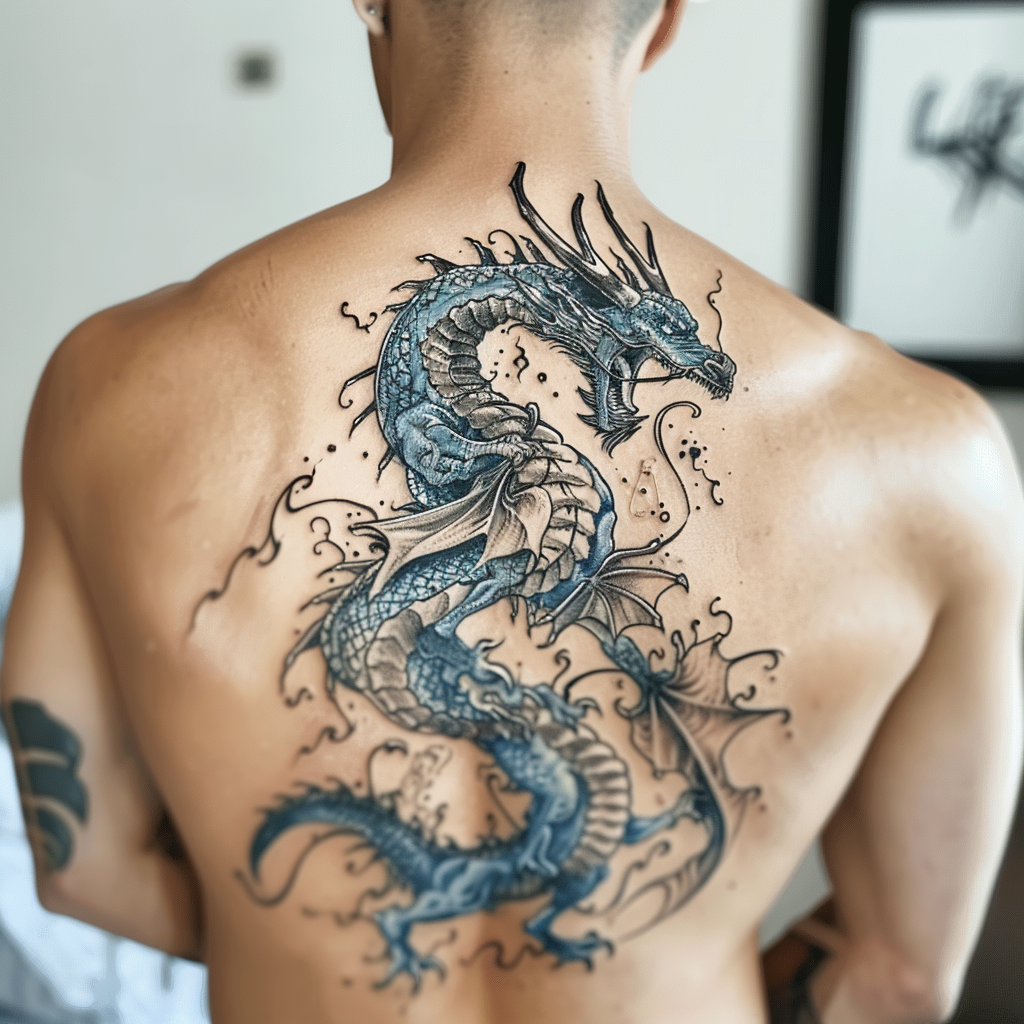 Realistic Blue Dragon Tattoo Design