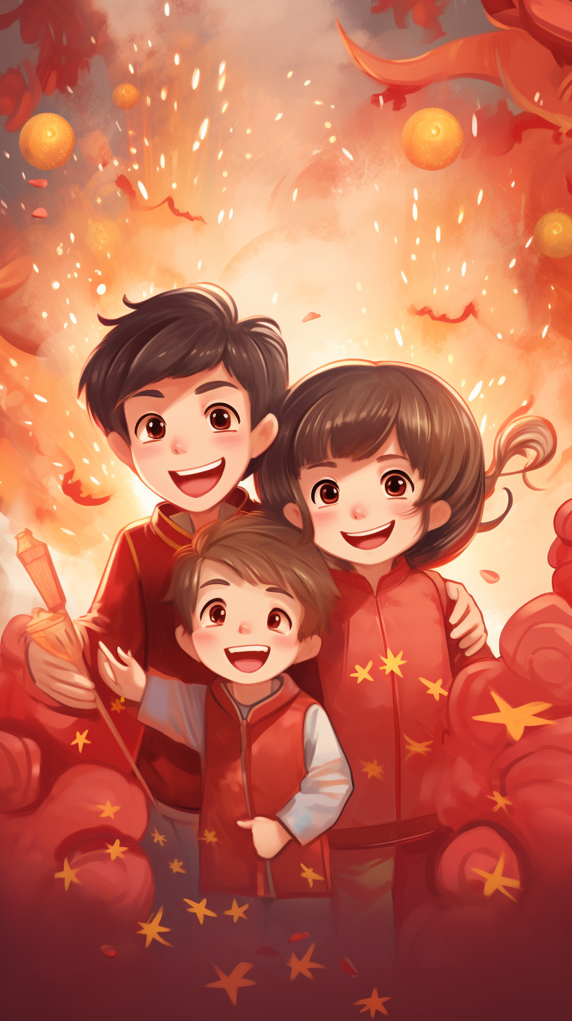 Dragon Year Red Envelope Fireworks Family