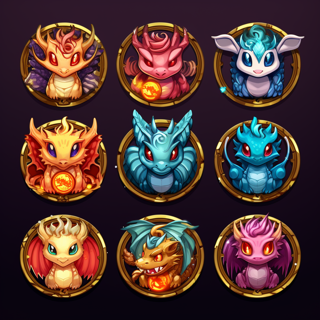 Dragon coin set with adorable chibi anime dragon designs