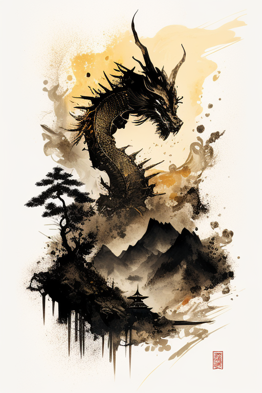 Dragon in Korea Style Ink Painting