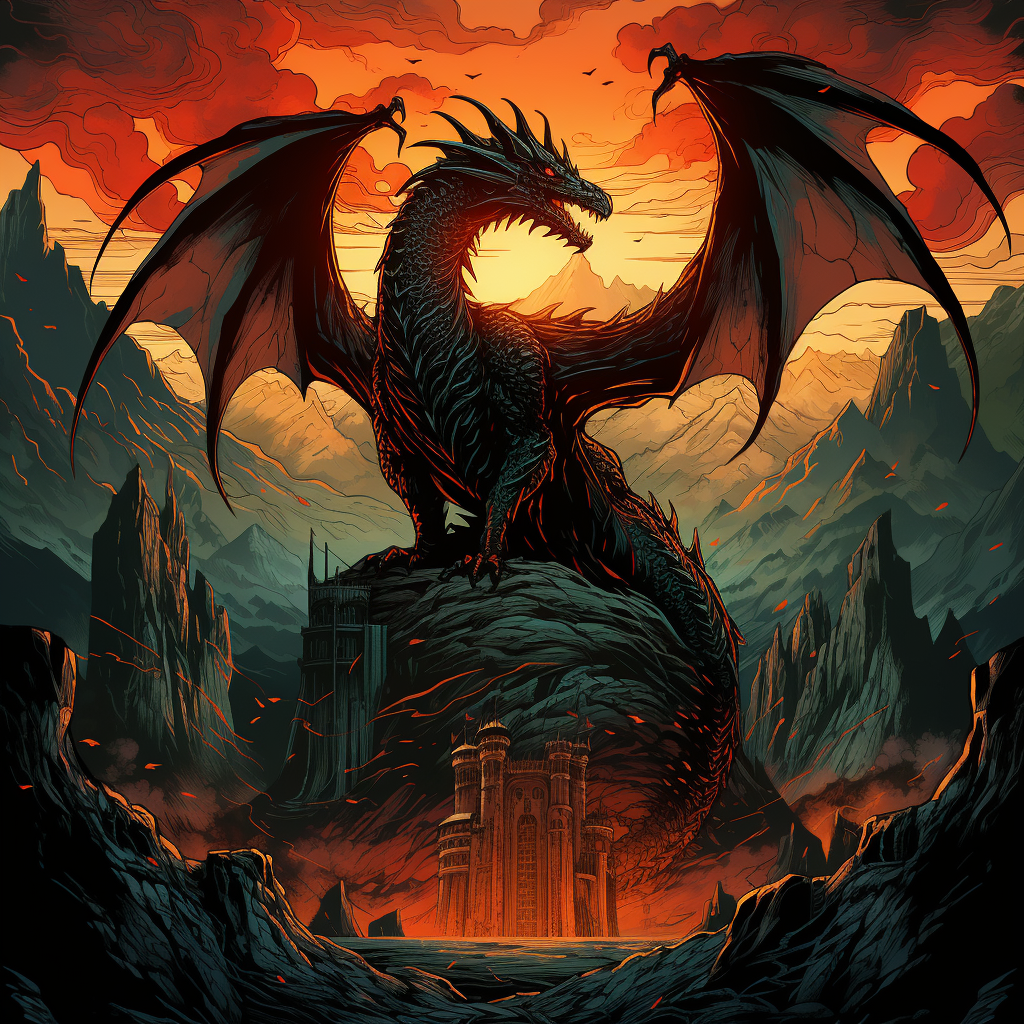 Stunning mountain with fiery dragon accents