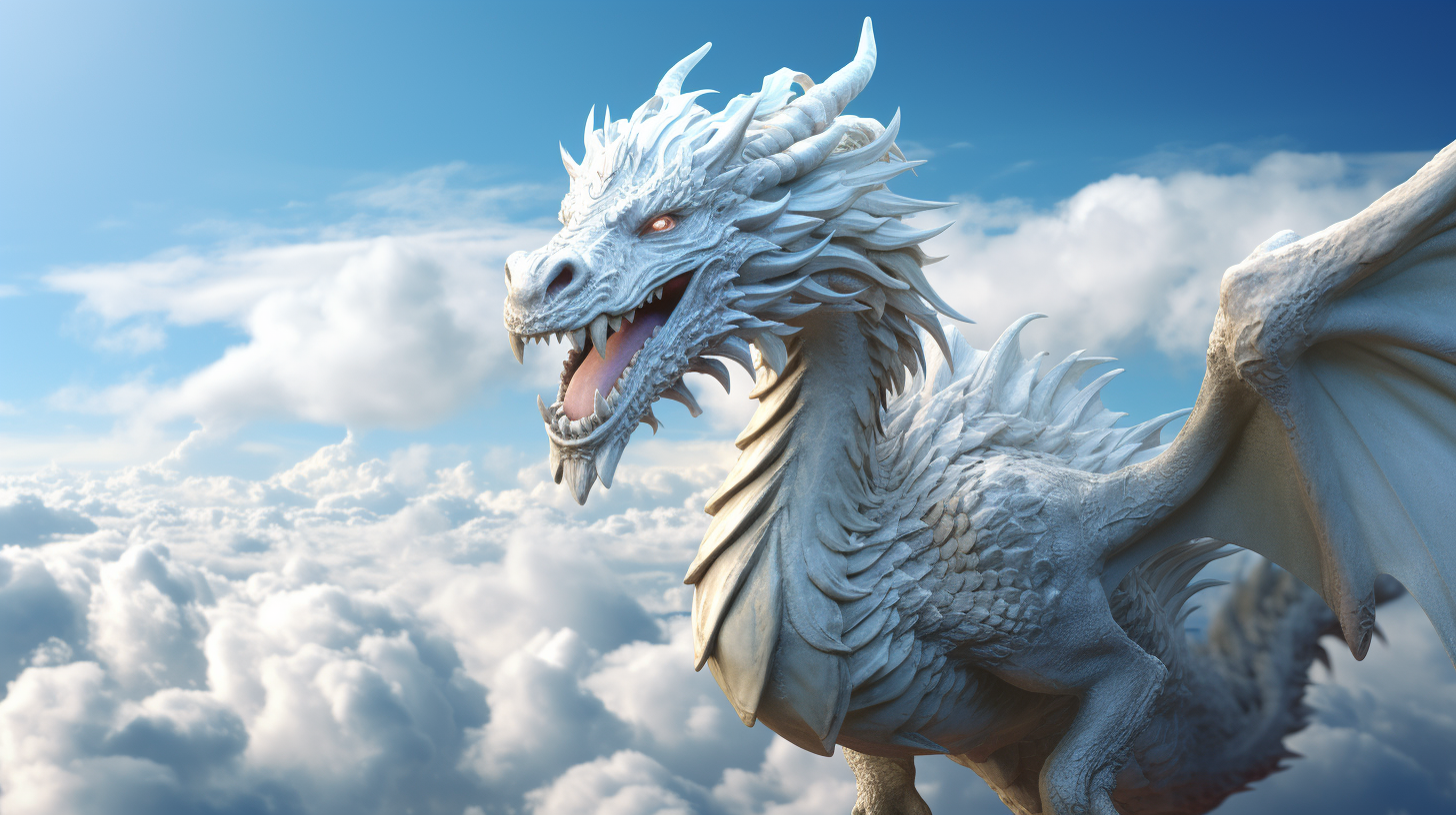 Dragon and Pegasus Flying through Clouds