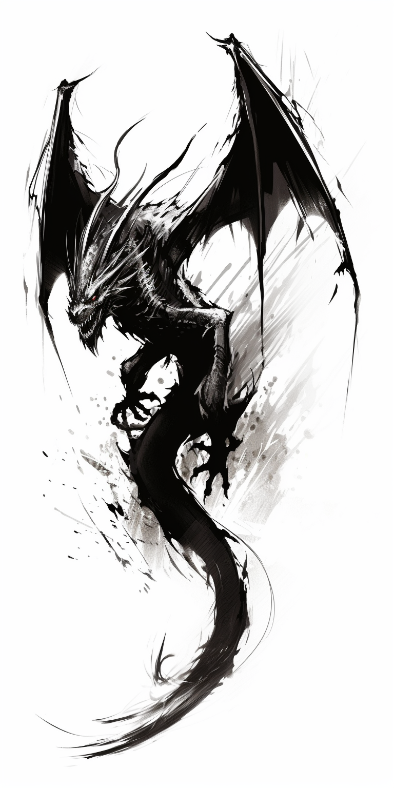 Flying Dragon Sketch on White Background