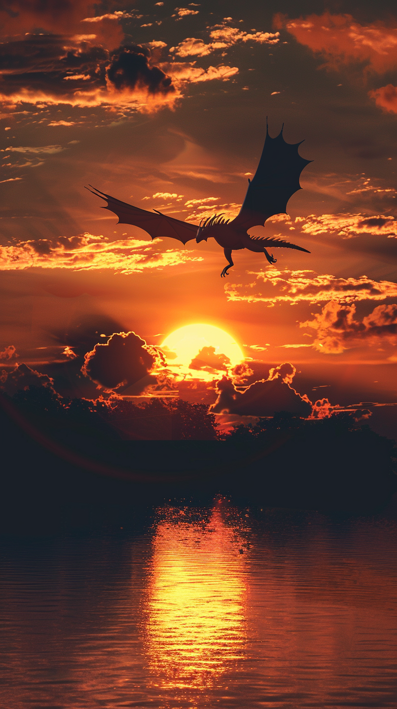 Dragon Flying at Sunset