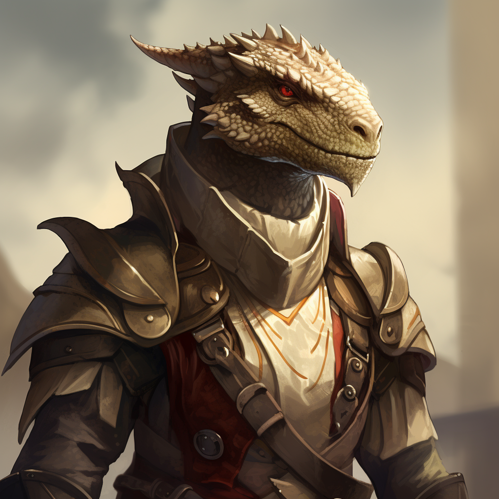 Dragonborn male DND character in court attire