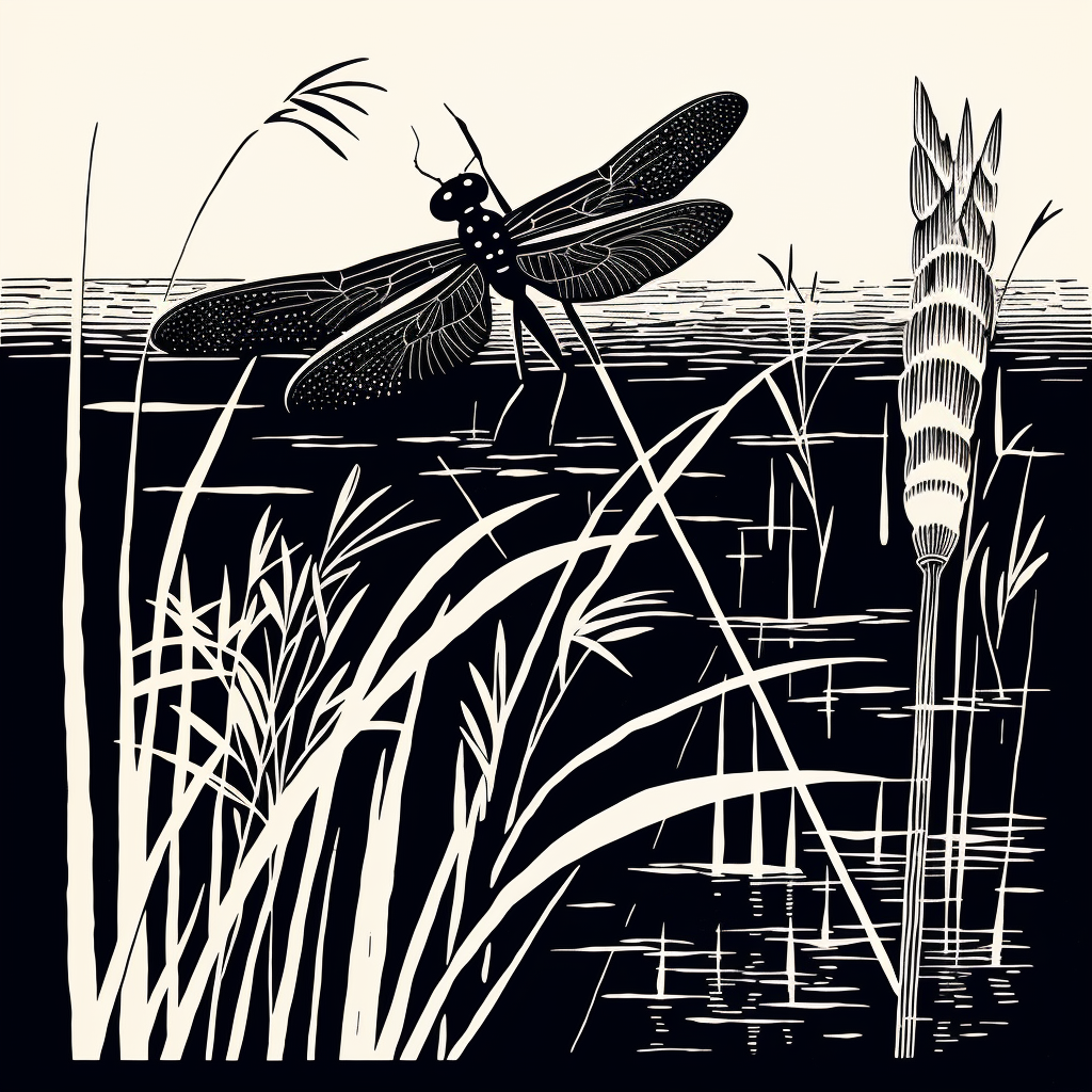 Beautiful dragonfly perched on a reed