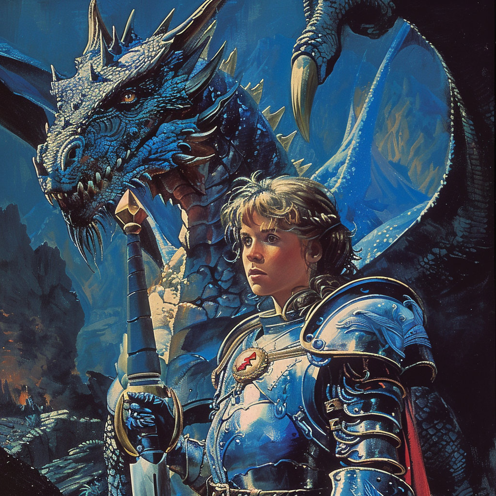 Fantasy Dragonlance Female Knight Blue Dragon