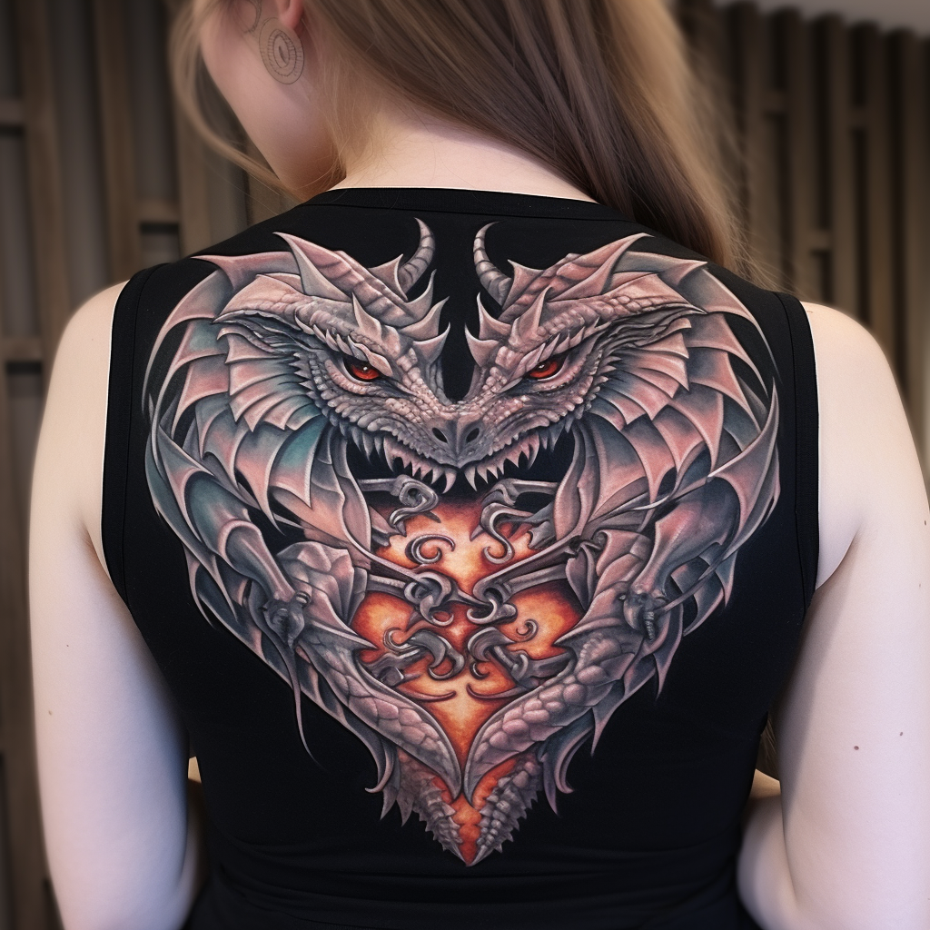 Dragons creating heart-shaped tattoo