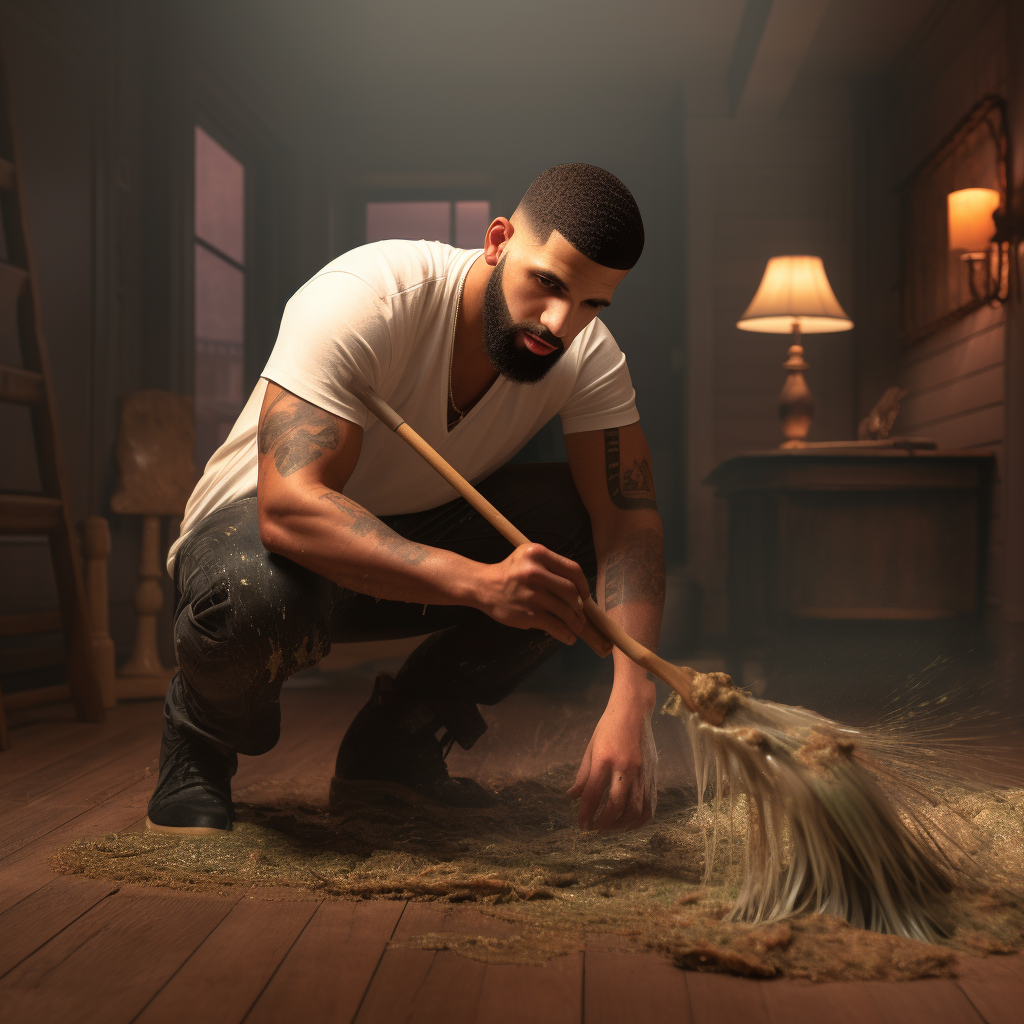 Drake sweeping the floor gracefully