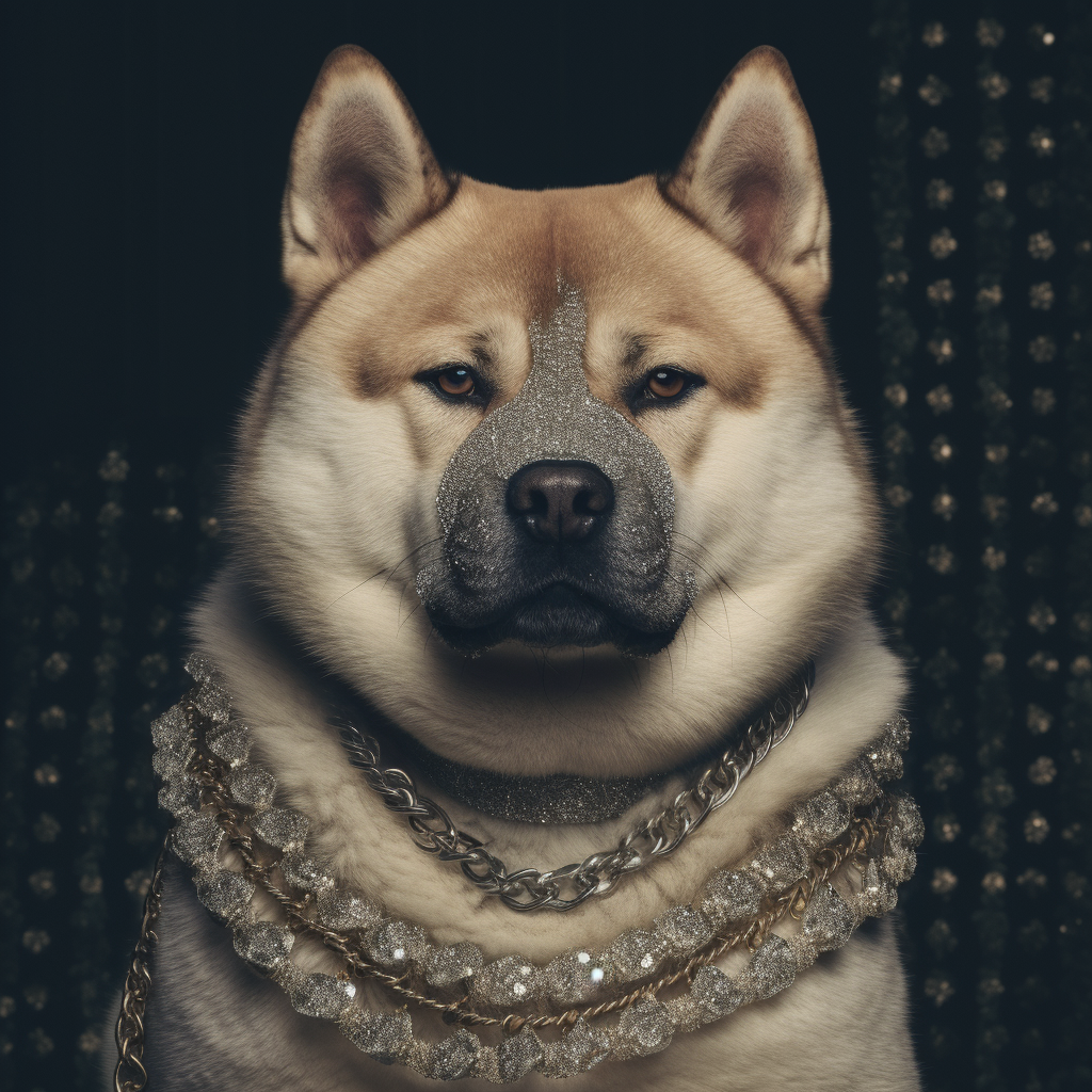 Drake's dog with diamond chain Akita