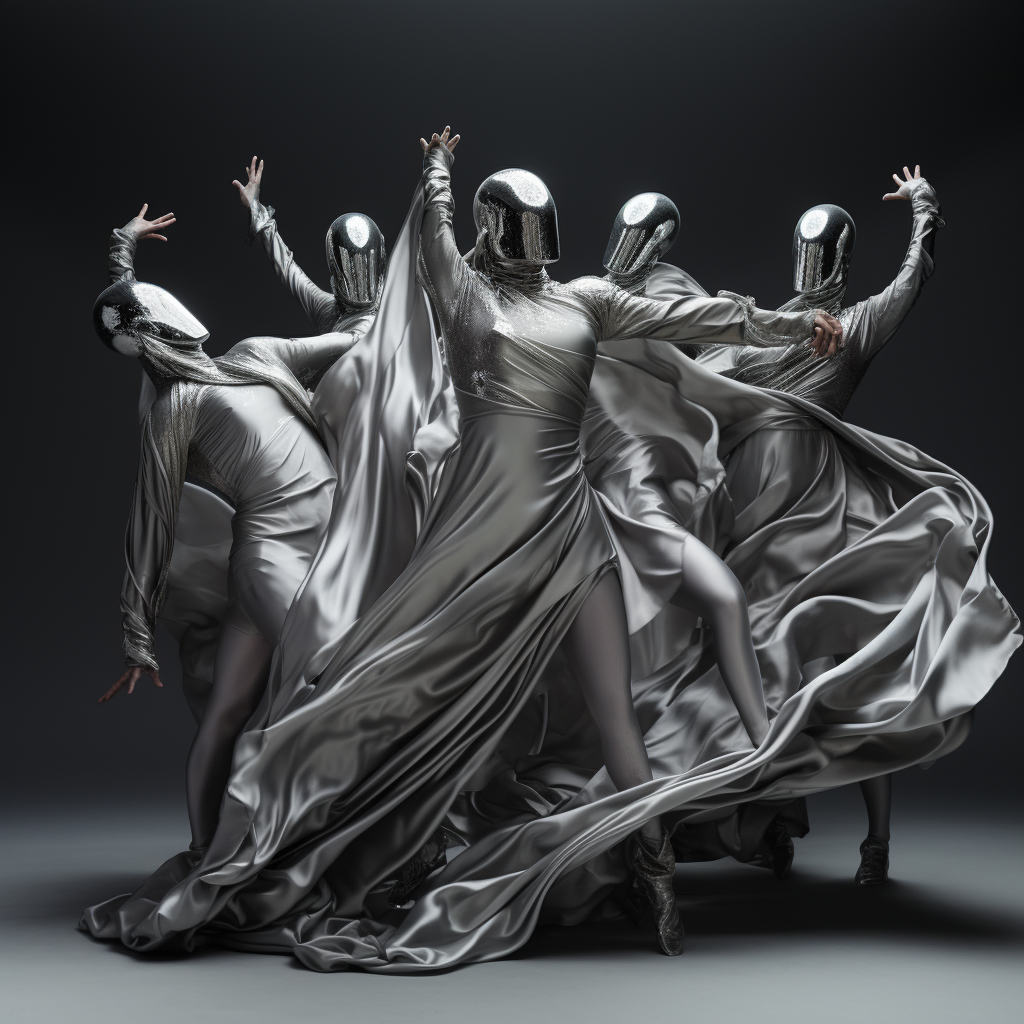 Expressive and dynamic silver-costumed dancers