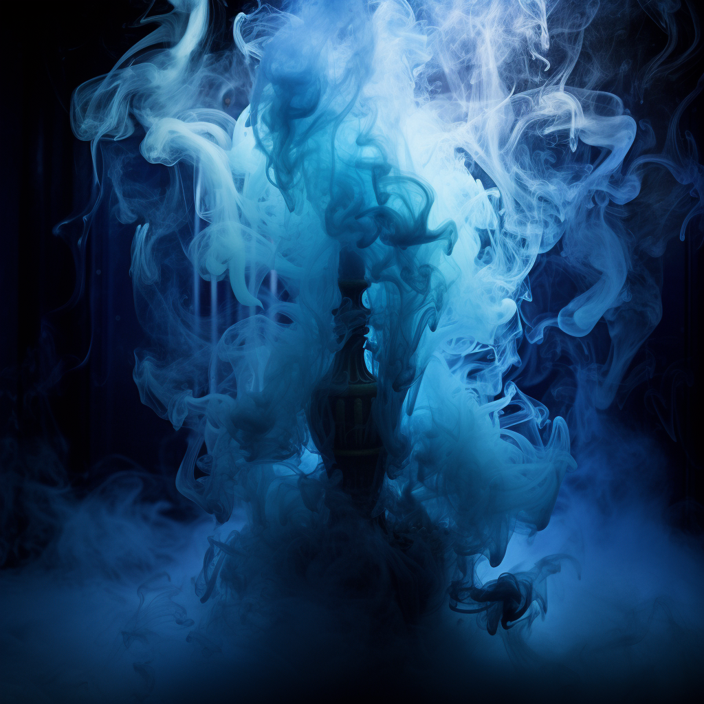 Beautiful blue-lit smoke in the dark