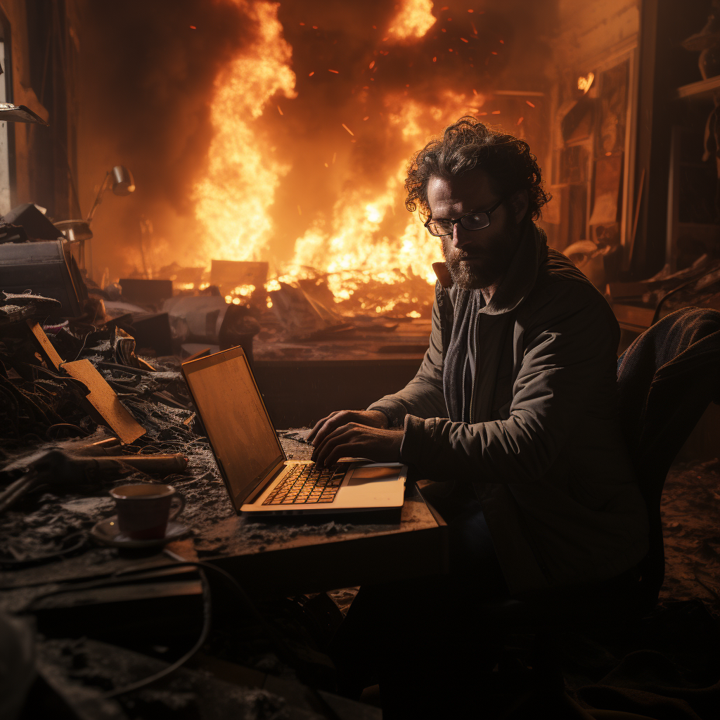 Man Surrounded by Blinding Laptop Light